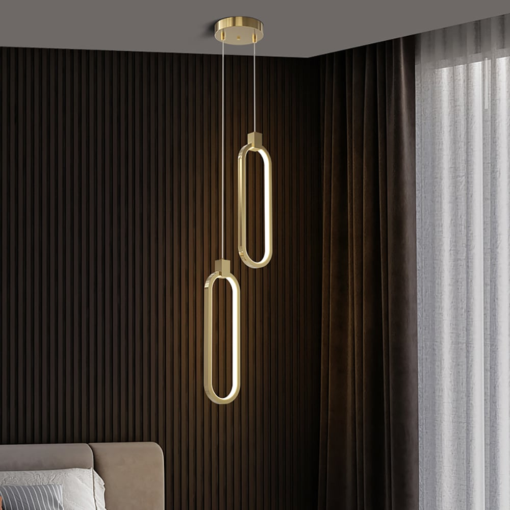 2-Lichts Hanglamp in Goud Messing voor Eettafel en Woonkamer – Moderne Cirkelvorm met Verstelbare Ophanglengte