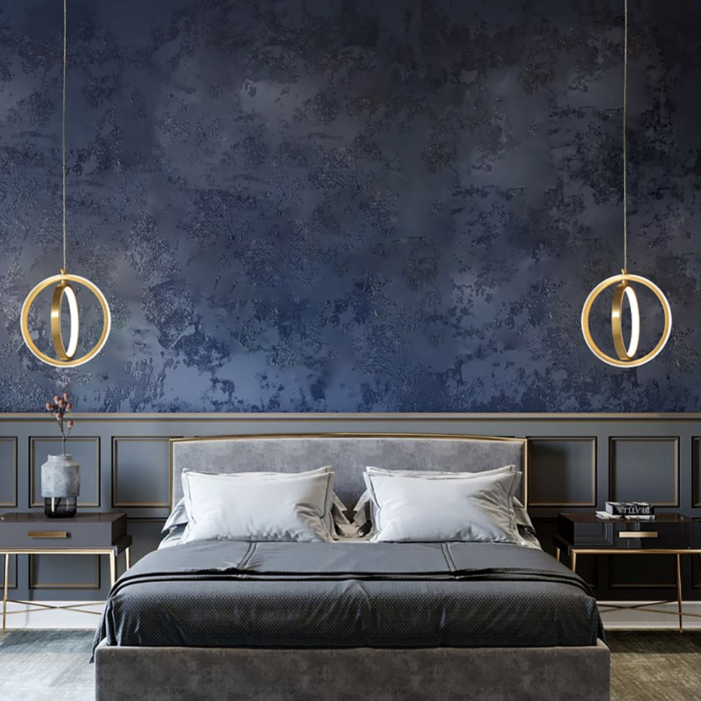 Gouden Geometrische Hanglamp met LED voor Eettafel, Woonkamer of Slaapkamer - 2 Ringen, Messing Afwerking, Warm Licht