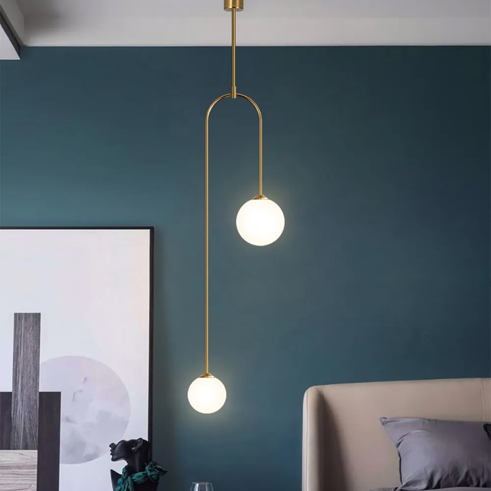 Moderne U-Vormige Hanglamp met 2 Glazen Bol Lampenkappen voor Woonkamer en Slaapkamer - Stijlvolle Verlichting voor Eettafel