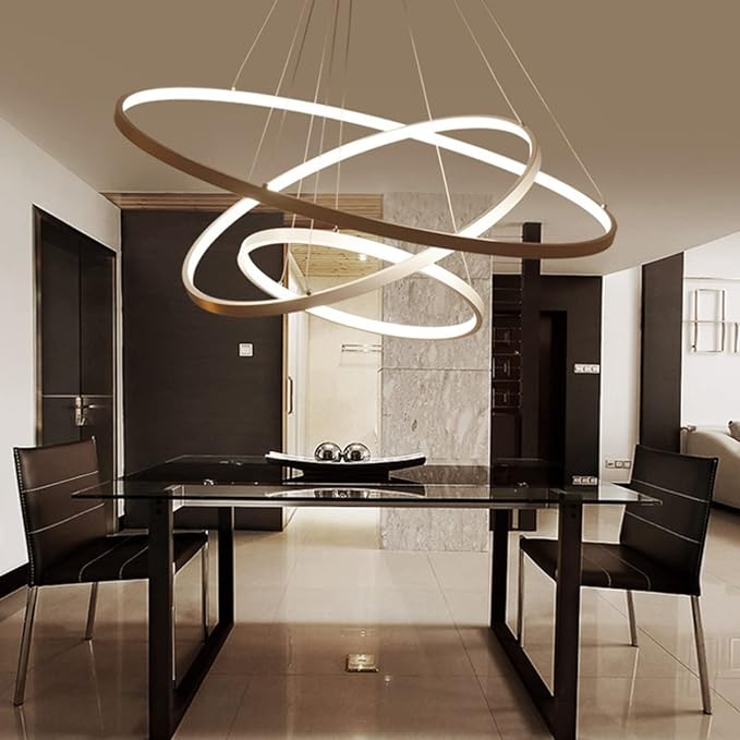 Moderne Kroonluchter in Goud of Zwart met Aanpasbare Ringen – Elegante LED Verlichting voor Woonkamer en Slaapkamer