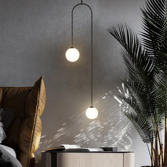 Moderne U-Vormige Hanglamp met 2 Glazen Bol Lampenkappen voor Woonkamer en Slaapkamer - Stijlvolle Verlichting voor Eettafel
