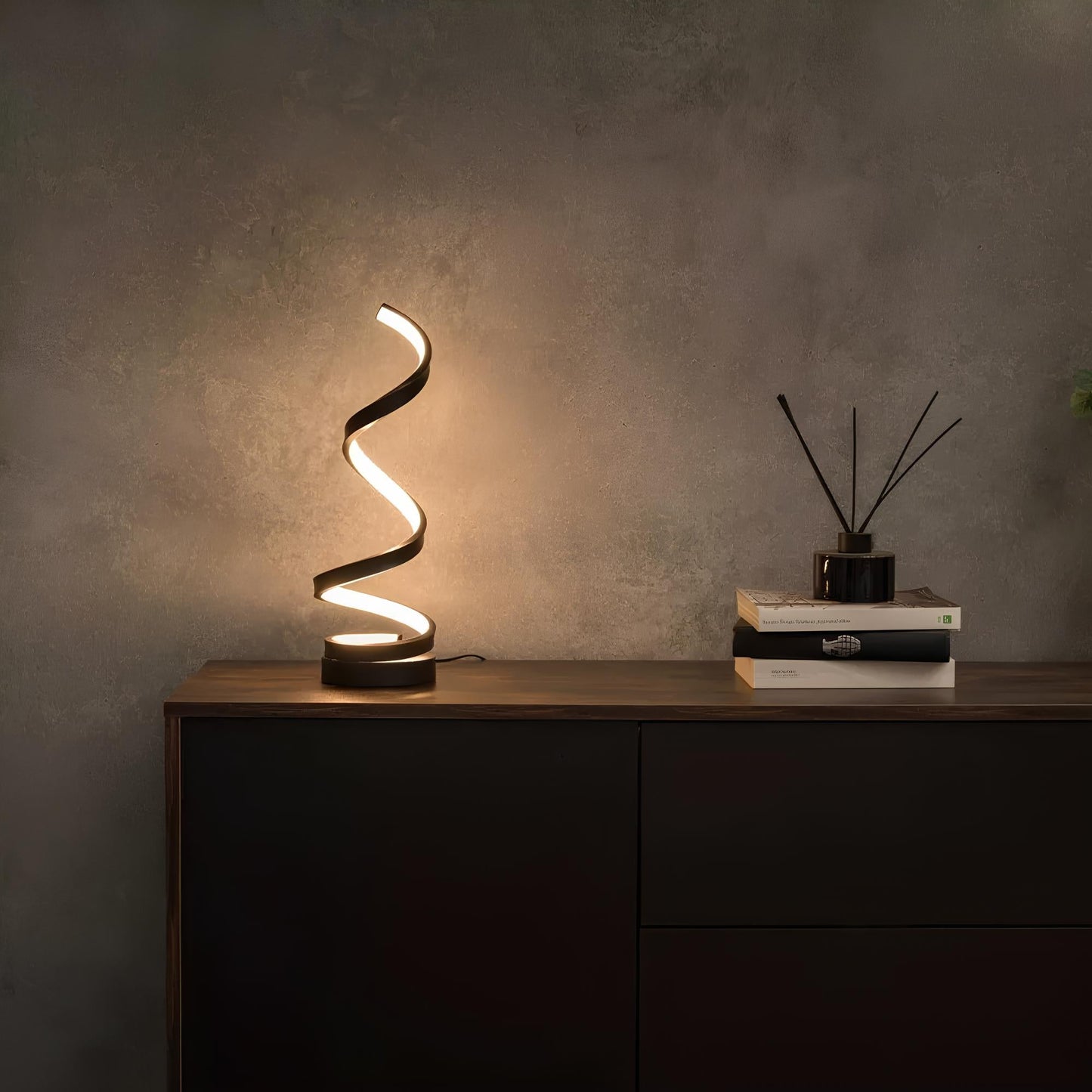 Oplaadbare Tafellamp met Dimbare Verlichting en Drie Lichtkleuren – Modern Spiraalontwerp voor Thuis en Kantoor