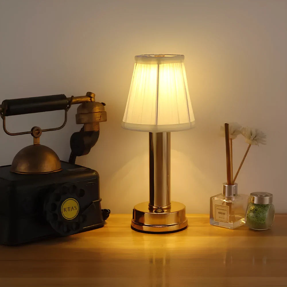 Retro Dimbare Tafellamp met Oplaadbare Batterij – Draadloze Aluminium Basis voor Sfeervolle Verlichting