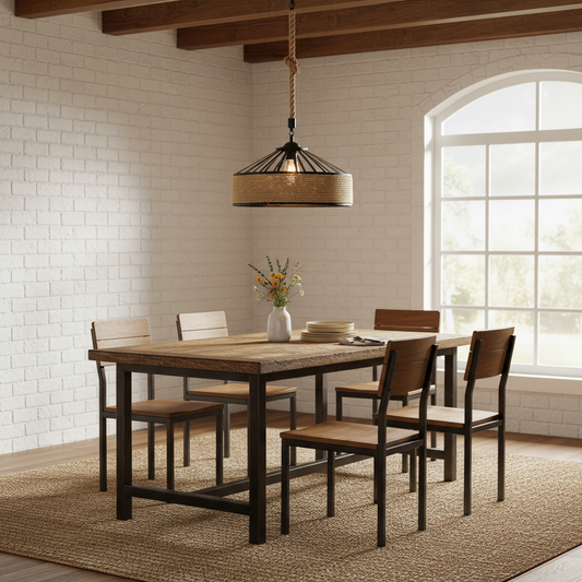 Lavande | Industriel Sort Pendel med Reb