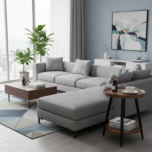 Rund Sidebord med 2 Hylder og Stålramme – Valnødfarvet MDF