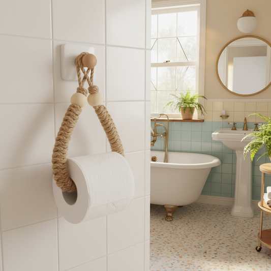 Set van 2 Zelfklevende Toiletpapierhouders van Jute Touw – Vintage Wc-Rolhouder zonder Boren