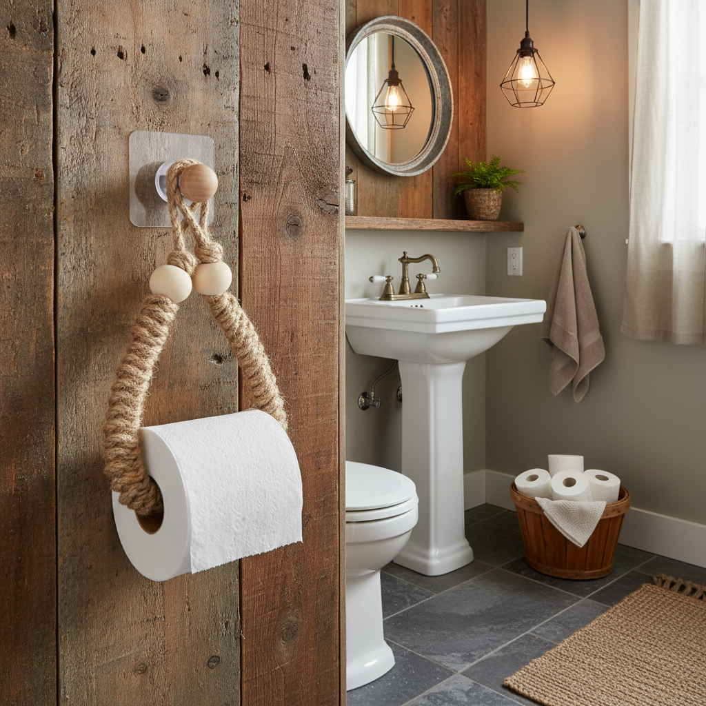 Set van 2 Zelfklevende Toiletpapierhouders van Jute Touw – Vintage Wc-Rolhouder zonder Boren