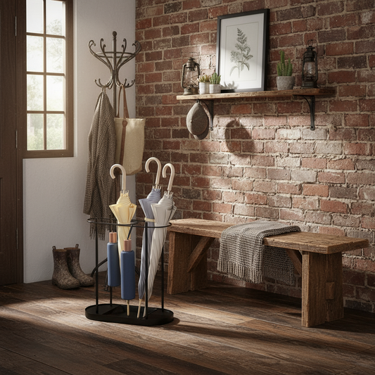 Vrijstaande Metalen Paraplubak met Regenschaal – 53 x 36 x 18,5 cm