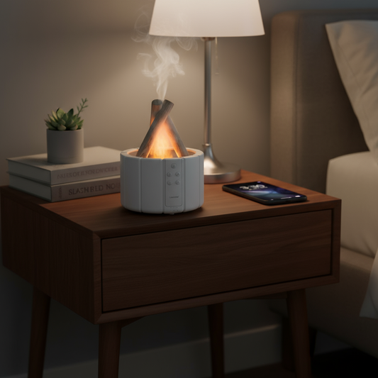 Vlam Luchtbevochtiger Tafellamp met Aromatherapie en Stille Werking