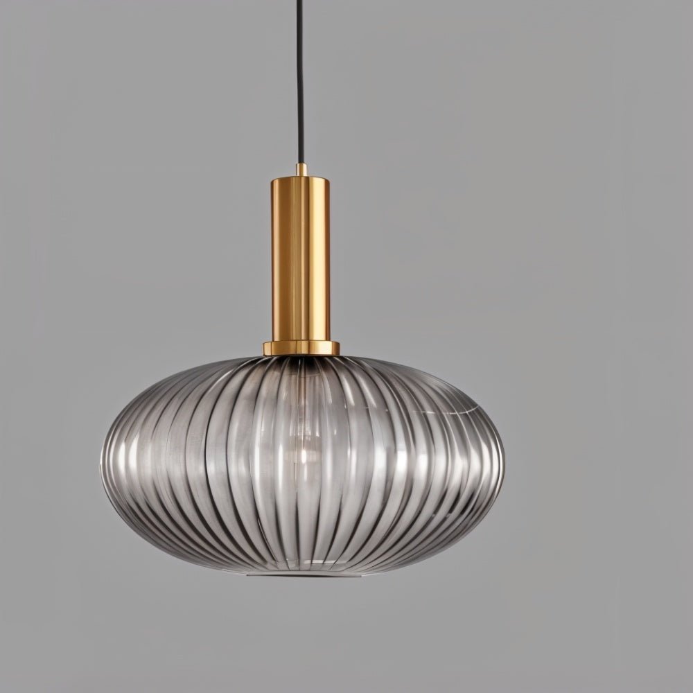 Variant image for Vetreria Hanglamp met Geribbelde Glazen Kap en Verguld Messing Accent – Elegante Woonkamer of Eetkamer Lamp-12