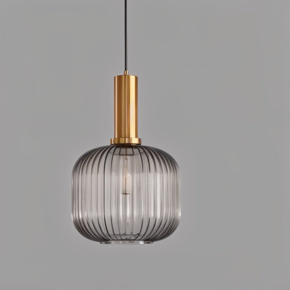 Variant image for Vetreria Hanglamp met Geribbelde Glazen Kap en Verguld Messing Accent – Elegante Woonkamer of Eetkamer Lamp-11