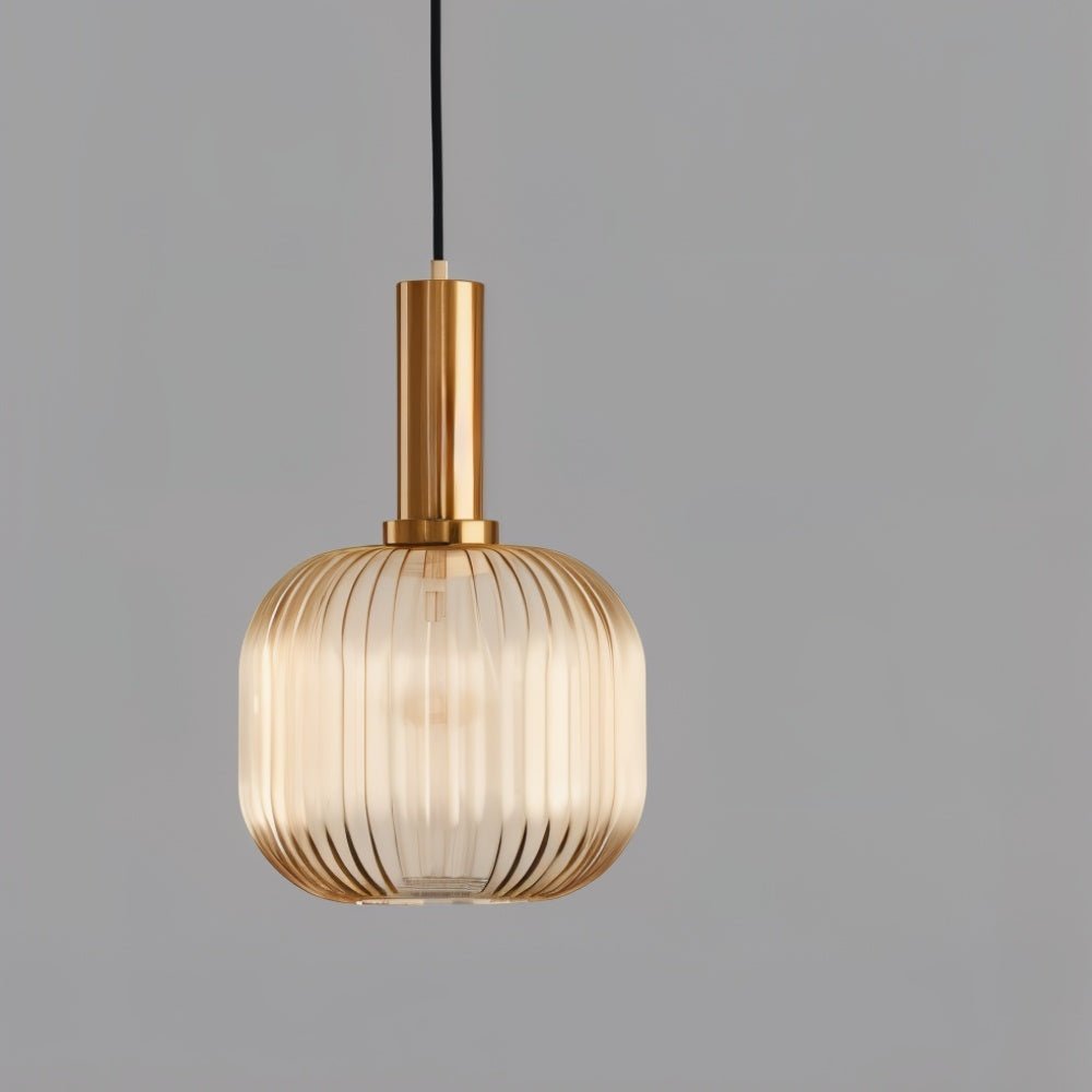 Variant image for Vetreria Hanglamp met Geribbelde Glazen Kap en Verguld Messing Accent – Elegante Woonkamer of Eetkamer Lamp-5