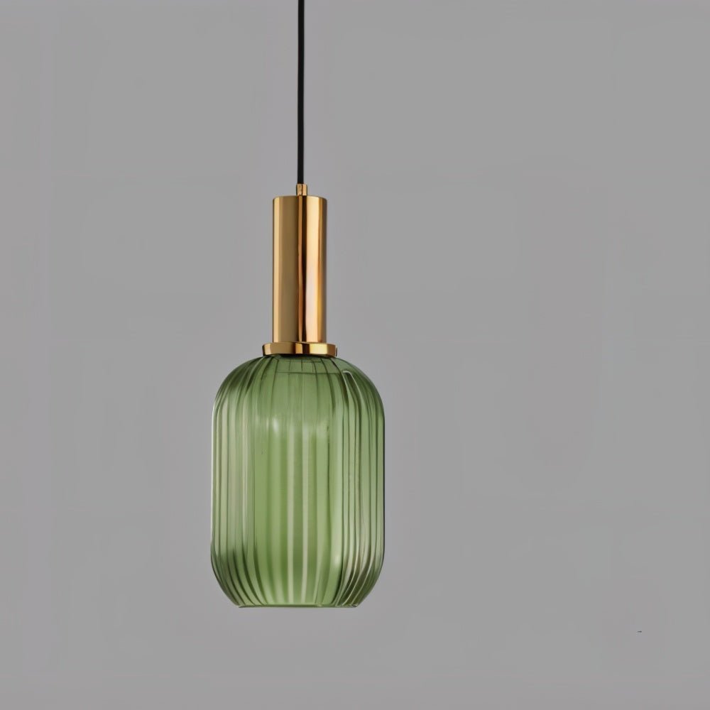 Variant image for Vetreria Hanglamp met Geribbelde Glazen Kap en Verguld Messing Accent – Elegante Woonkamer of Eetkamer Lamp-2