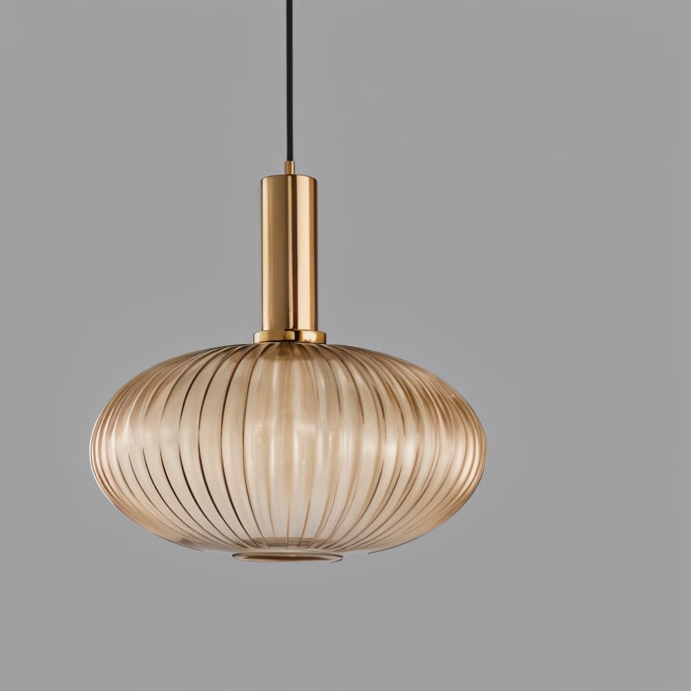 Variant image for Vetreria Hanglamp met Geribbelde Glazen Kap en Verguld Messing Accent – Elegante Woonkamer of Eetkamer Lamp-6