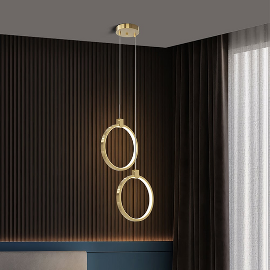 2-Lichts Hanglamp in Goud Messing voor Eettafel en Woonkamer – Moderne Cirkelvorm met Verstelbare Ophanglengte
