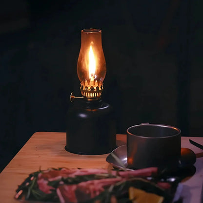 Vintage Olielamp van Gegalvaniseerd IJzer en Glas – Dimbaar, Winddicht en Duurzaam voor Binnen en Buiten – 19x8,5 cm