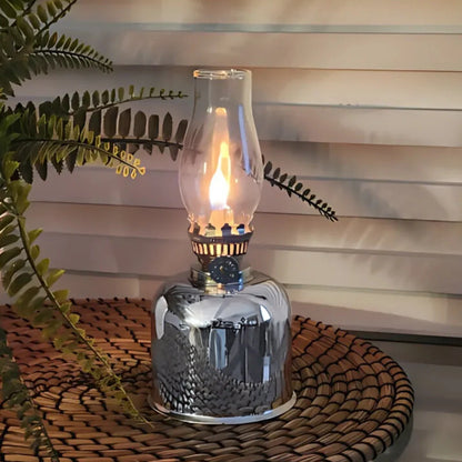 Vintage Olielamp van Gegalvaniseerd IJzer en Glas – Dimbaar, Winddicht en Duurzaam voor Binnen en Buiten – 19x8,5 cm