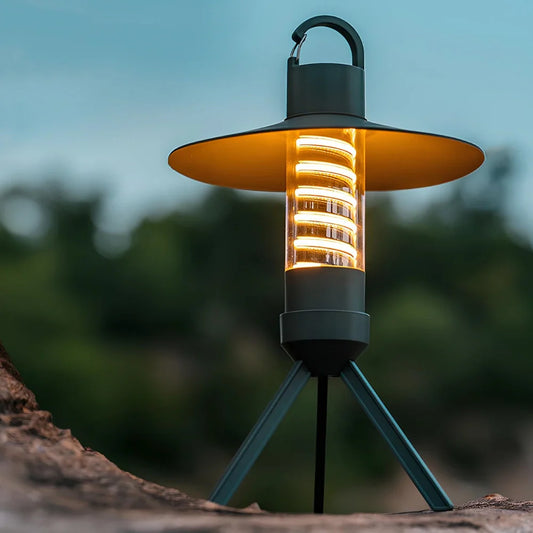 Draagbare Oplaadbare Buitenlamp met Verstelbare Statief en Verwisselbare Lampenkappen – Ideaal voor Kamperen en Wandelen
