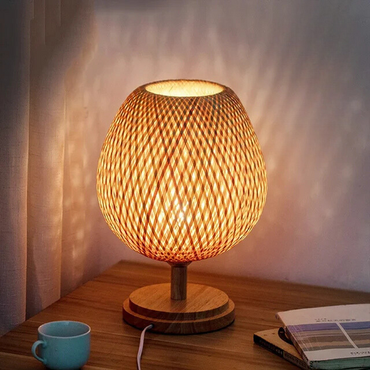 Vintage Bamboe Tafellamp – Rustiek Design voor Warme Sfeer in Woonkamer en Slaapkamer