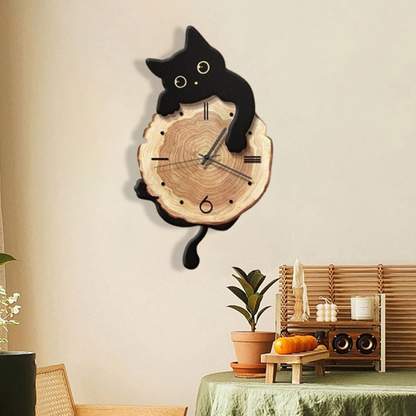Creative Cartoon Cat Wall Clock with Swinging Tail – Silent Quartz Clock for Living Room and Bedroom Decoration