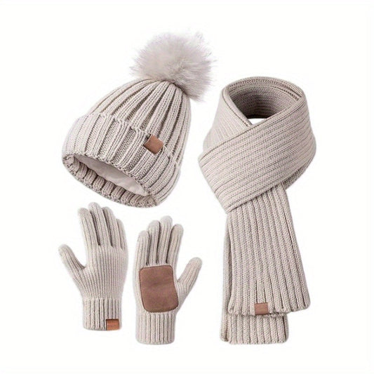 3-in-1 Winterset met Gebreide Muts, Sjaal en Touchscreen Handschoenen – Stijlvol en Warm voor Koude Dagen 0