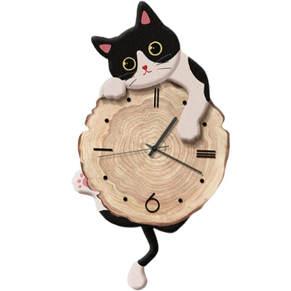 Creative Cartoon Cat Wall Clock with Swinging Tail – Silent Quartz Clock for Living Room and Bedroom Decoration