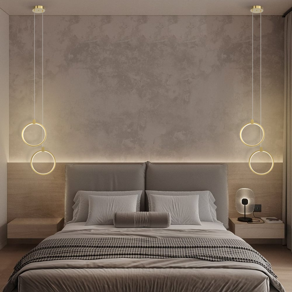 2-Lichts Hanglamp in Goud Messing voor Eettafel en Woonkamer – Moderne Cirkelvorm met Verstelbare Ophanglengte