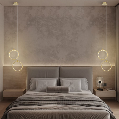 2-Lichts Hanglamp in Goud Messing voor Eettafel en Woonkamer – Moderne Cirkelvorm met Verstelbare Ophanglengte