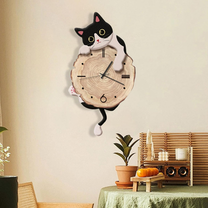 Creative Cartoon Cat Wall Clock with Swinging Tail – Silent Quartz Clock for Living Room and Bedroom Decoration