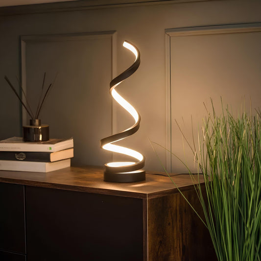 Oplaadbare Tafellamp met Dimbare Verlichting en Drie Lichtkleuren – Modern Spiraalontwerp voor Thuis en Kantoor