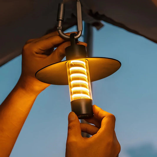 Draagbare Oplaadbare Buitenlamp met Verstelbare Statief en Verwisselbare Lampenkappen – Ideaal voor Kamperen en Wandelen