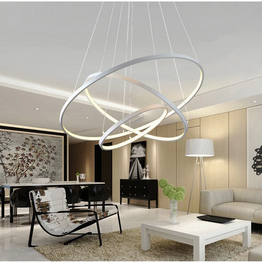 Moderne Kroonluchter in Goud of Zwart met Aanpasbare Ringen – Elegante LED Verlichting voor Woonkamer en Slaapkamer
