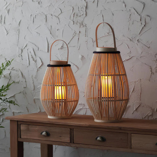 Bamboelantaarn Handgeweven, Draadloos en Duurzaam – Warm Wit Licht, Verkrijgbaar in Medium en Groot