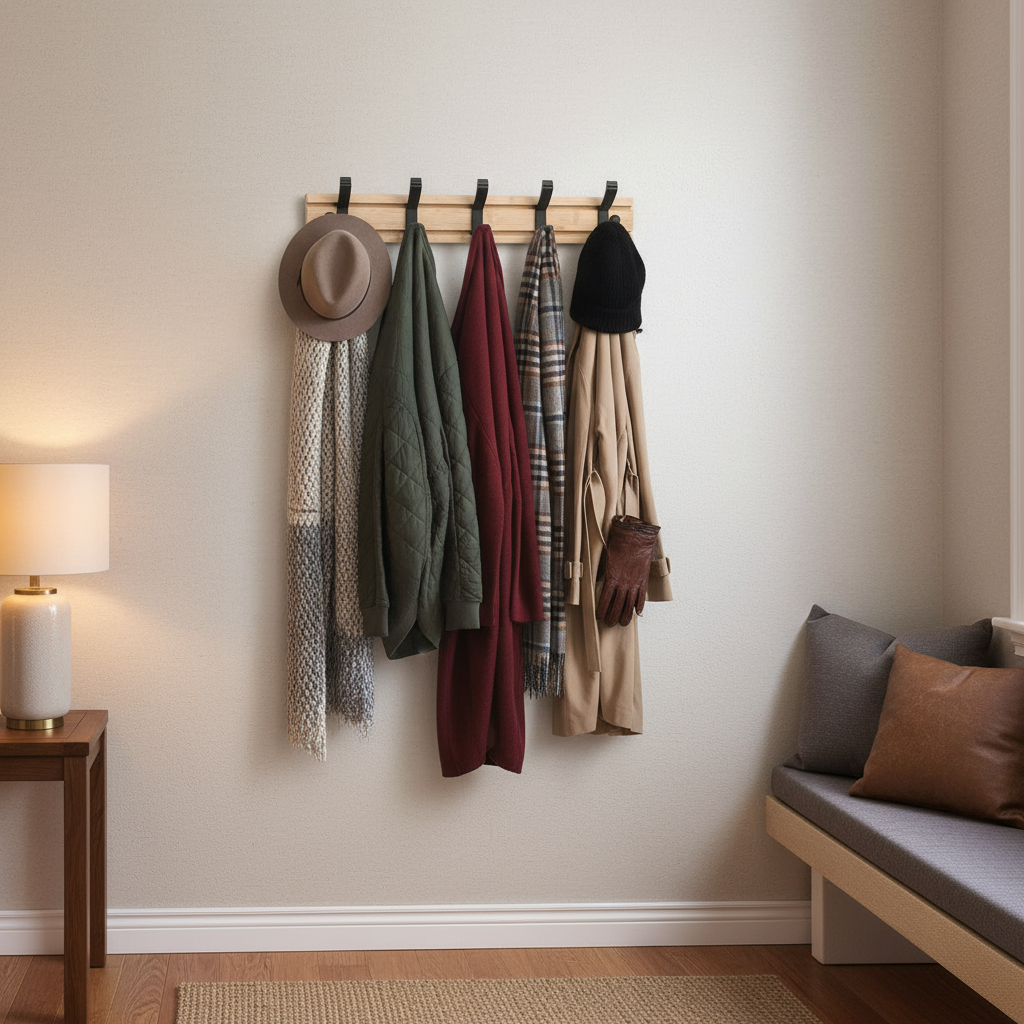 Bambus knagerække med rumaluminiumskroge – Nordisk stil til soveværelse eller stue, holdbar og nem at montere