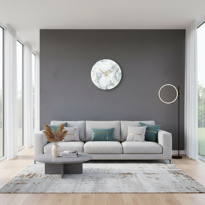 Wandklok met Marmerlook en Minimalistisch Design – 30 cm Stille Quartz Klok voor Moderne en Klassieke Interieurs