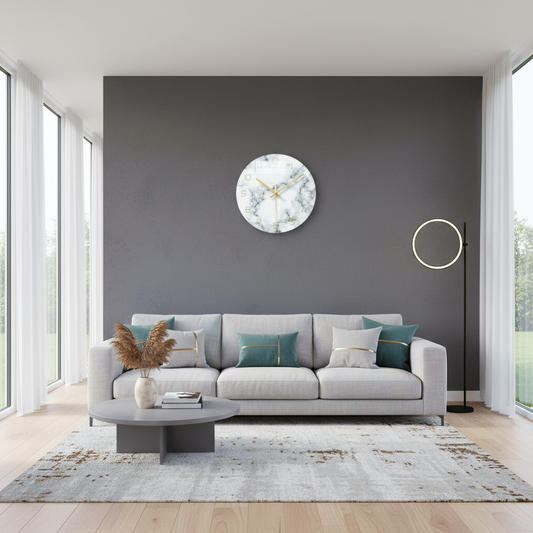 Wandklok met Marmerlook en Minimalistisch Design – 30 cm Stille Quartz Klok voor Moderne en Klassieke Interieurs