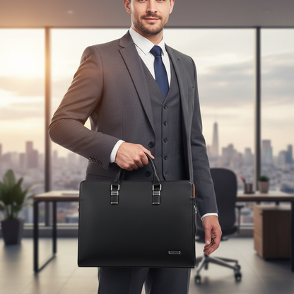 Le Sac Marceau | Læder computertaske til herrer med justerbar skulderrem – rummelig og stilfuld til 14-15 tommer laptops