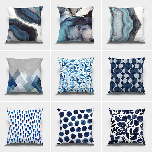 Abstract Blauw Kussenhoes 45x45 cm – Duurzaam Pluche met Verborgen Ritssluiting, Machinewasbaar en Milieuvriendelijk 0