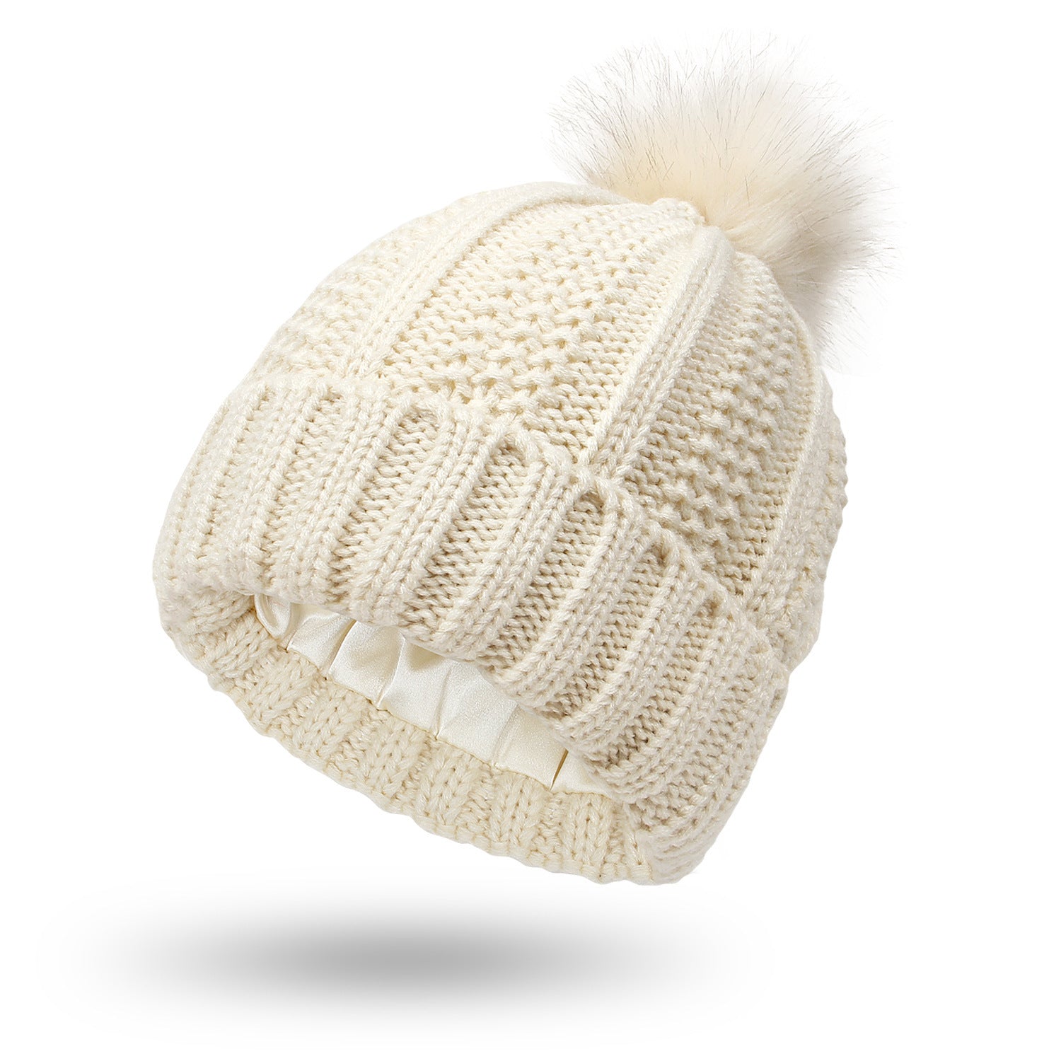 Antistatische Pompom Beanie met Zijden Voering voor Pluisvrij Haar 0