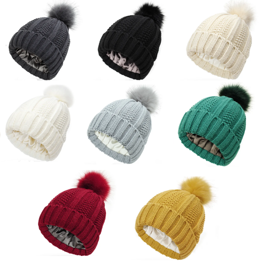 Antistatische Pompom Beanie met Zijden Voering voor Pluisvrij Haar 2