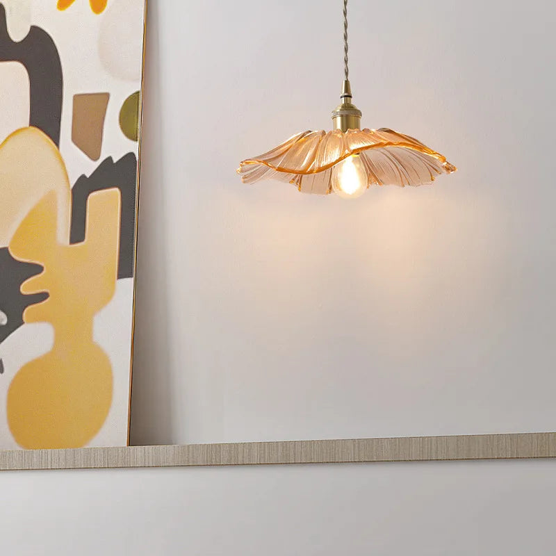 Art Deco Hanglamp in Bloemvorm van Glas – Paars en Amber 0