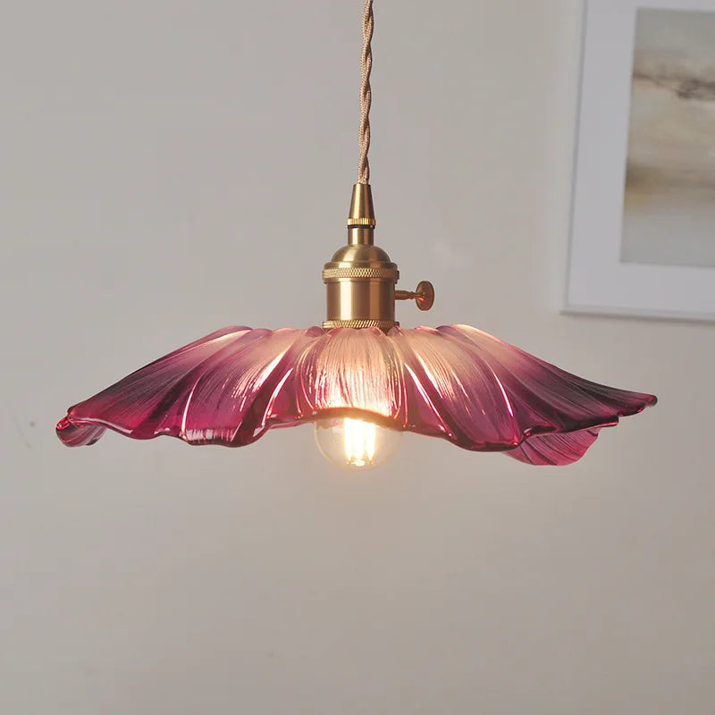 Art Deco Hanglamp in Bloemvorm van Glas – Paars en Amber 1