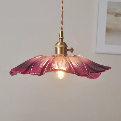 Art Deco Hanglamp in Bloemvorm van Glas – Paars en Amber 1