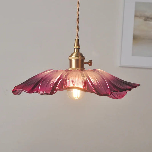 Art Deco Hanglamp in Bloemvorm van Glas – Paars en Amber 1