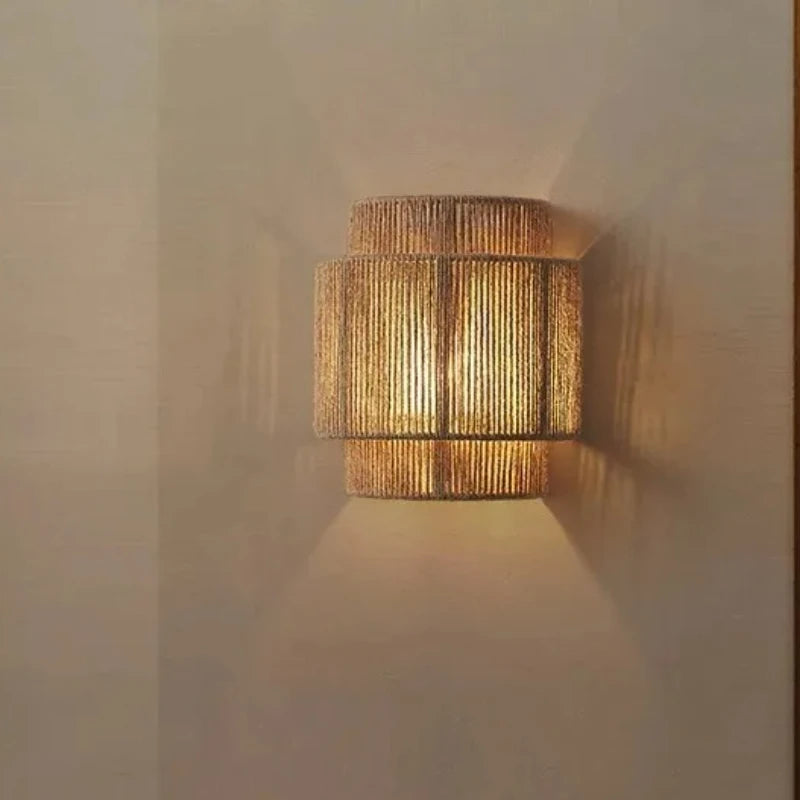 Boho Wandlamp met Henneptouw en Rotan Lampenkap - Handgebreid Muurlamp voor Slaapkamer en Woonkamer 3