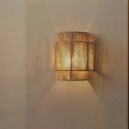 Boho Wandlamp met Henneptouw en Rotan Lampenkap - Handgebreid Muurlamp voor Slaapkamer en Woonkamer 3