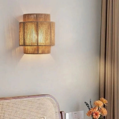 Boho Wandlamp met Henneptouw en Rotan Lampenkap - Handgebreid Muurlamp voor Slaapkamer en Woonkamer 4