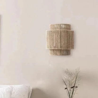 Boho Wandlamp met Henneptouw en Rotan Lampenkap - Handgebreid Muurlamp voor Slaapkamer en Woonkamer 5