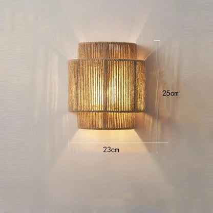 Boho Wandlamp met Henneptouw en Rotan Lampenkap - Handgebreid Muurlamp voor Slaapkamer en Woonkamer 6