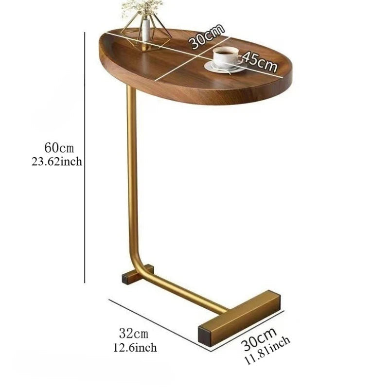 C-Vormige Mobiele Bijzettafel voor Bank of Bed - Compact en Multifunctioneel Houten en Metalen Tafel 5